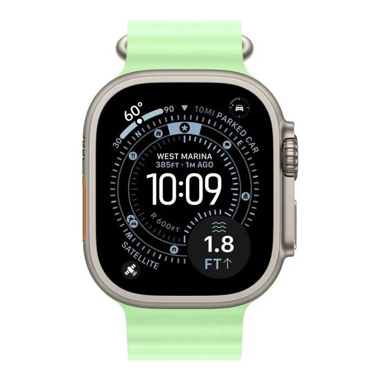 Apple Watch Ultra 3 49 мм Neon Green Ocean Band — вид спереди