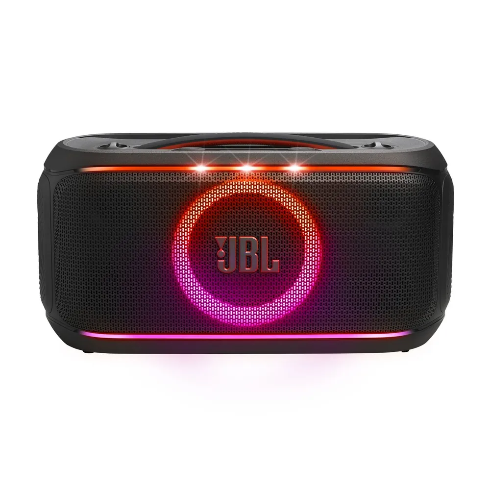 JBL PartyBox On-The-Go 2 (2026, 2 микрофона) — вид спереди