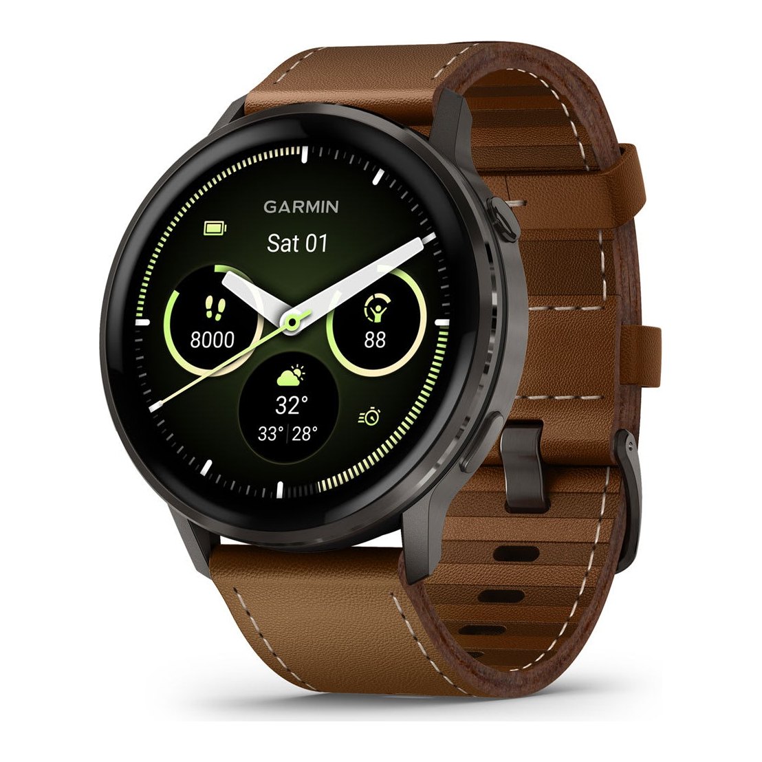 Garmin Venu 4 45 мм Black Silicone Band + Brown Leather Band